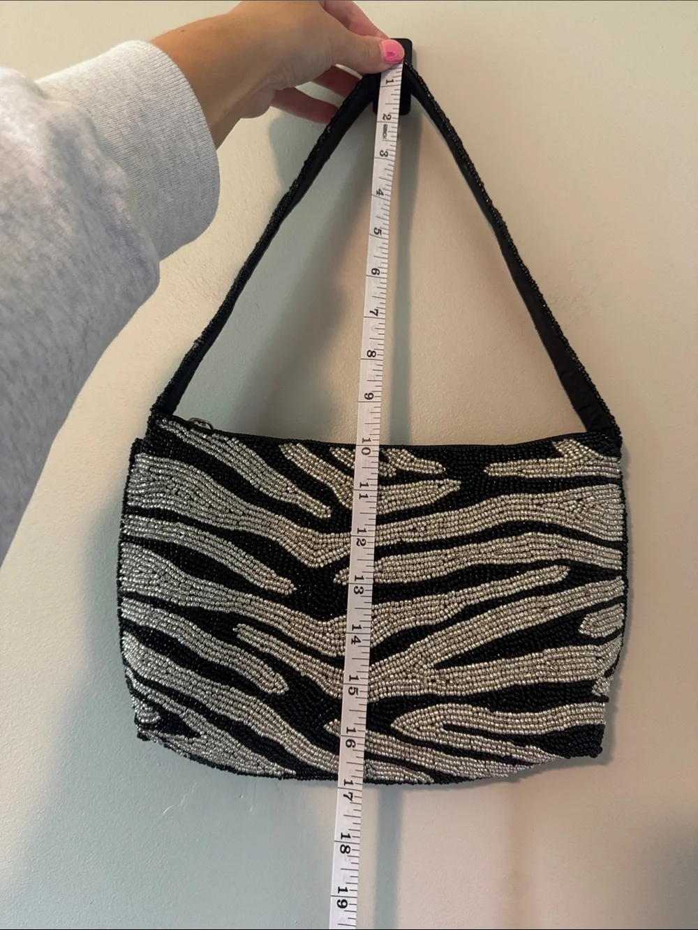 Beaded Zebra Striped Shoulder Bag